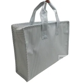 Personalized Blue Stripes Overnight Tote