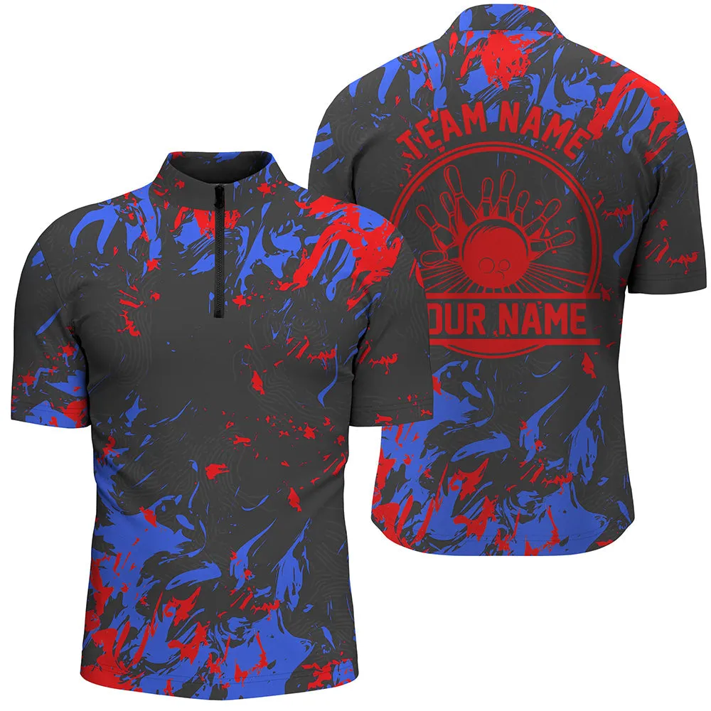 Personalized Bowling Quarter Zip Shirts Men, Multi Color Bowling Balls And Pins Bowling Team Shirts