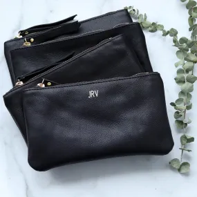 Personalized Leather Zip Clutch - Black