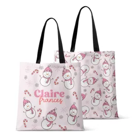 Personalized Tote Bags | Snowman Snuggles Pink