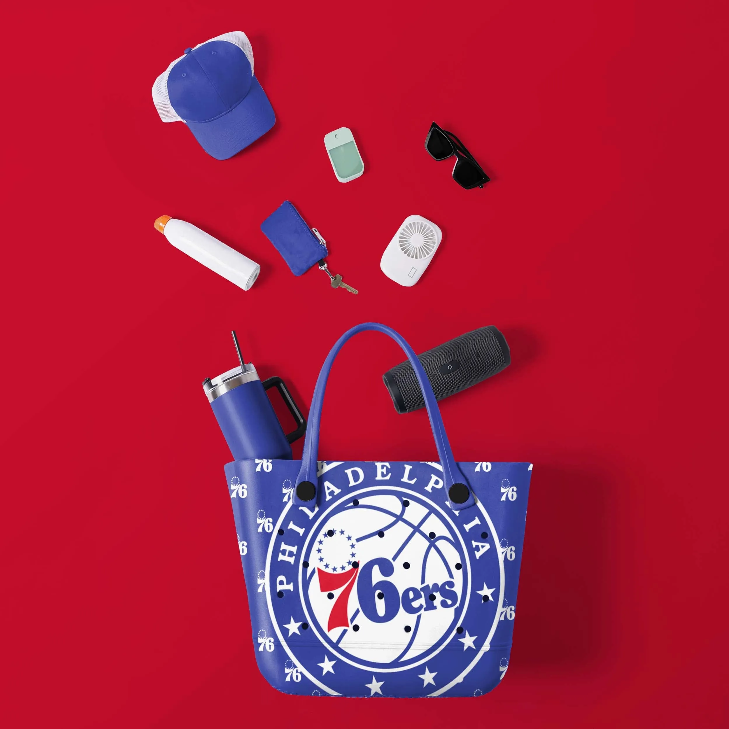 Philadelphia 76ers Big Logo Mini Print Tailgate Tote Bag (PREORDER - SHIPS LATE JANUARY)