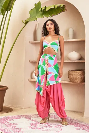 Phoebe Pink Dhoti Pants With Multi Colour Top