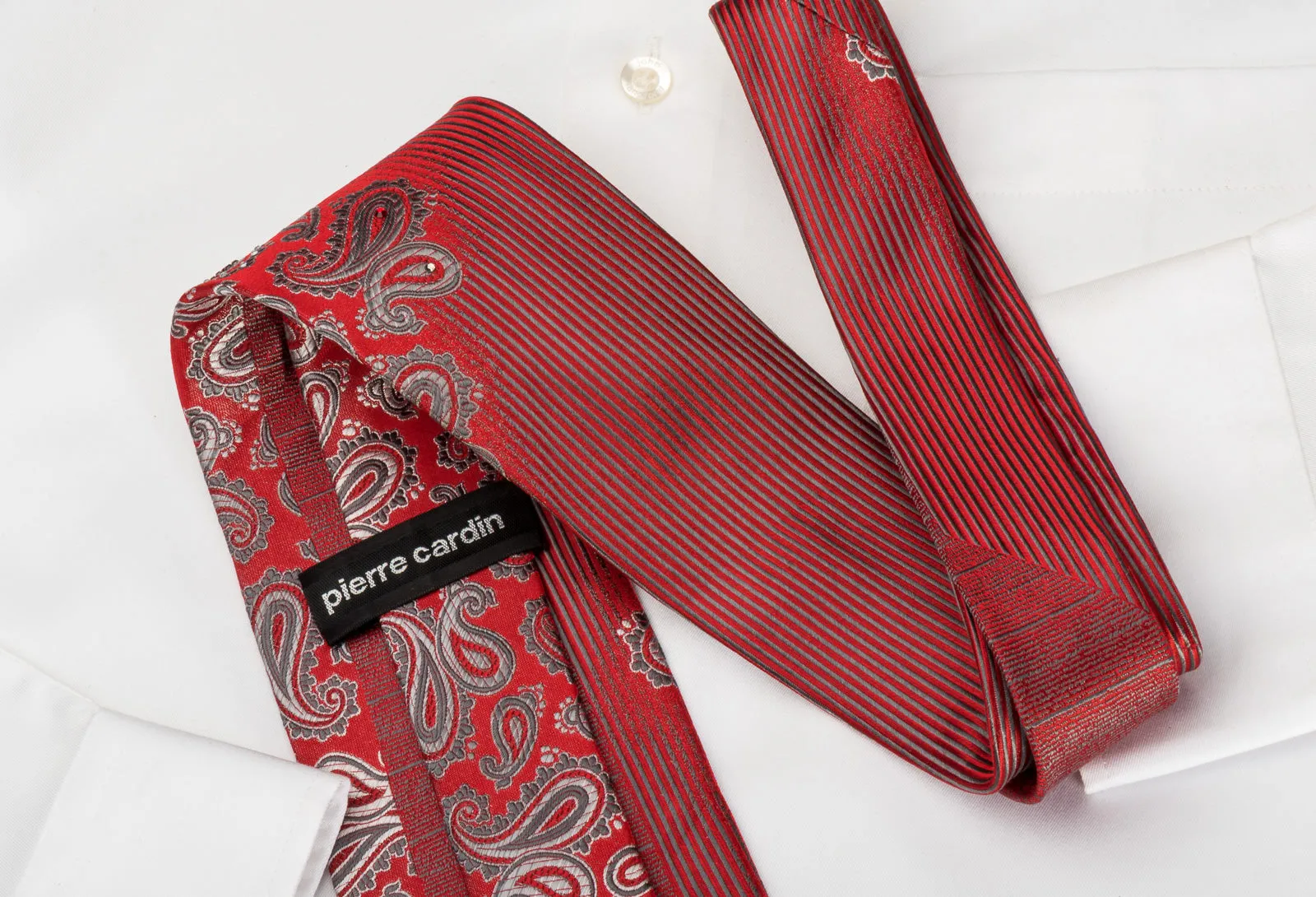 Pierre Cardin Silk Necktie Silver Boteh On Red With Red White Crystal Rhinestones