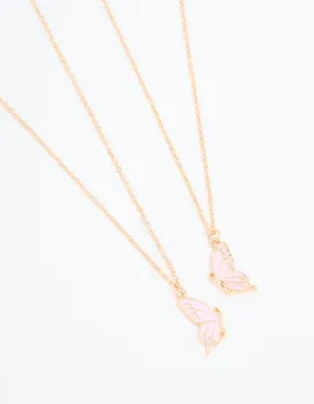 Pink Butterfly Gold Necklaces 2-Pack