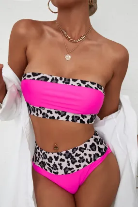 Pink Cheetah Print Two Piece Bandeau Bikini