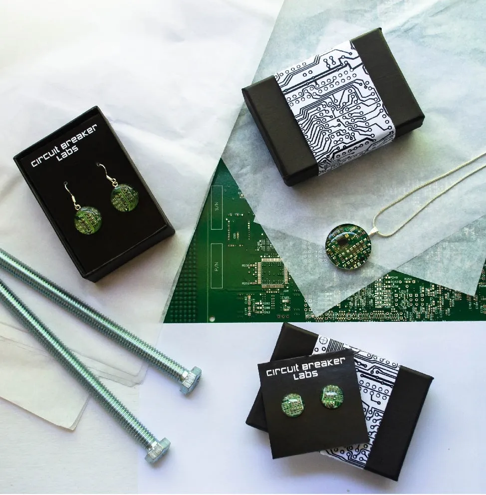 Pink Circuit Board Post Earrings