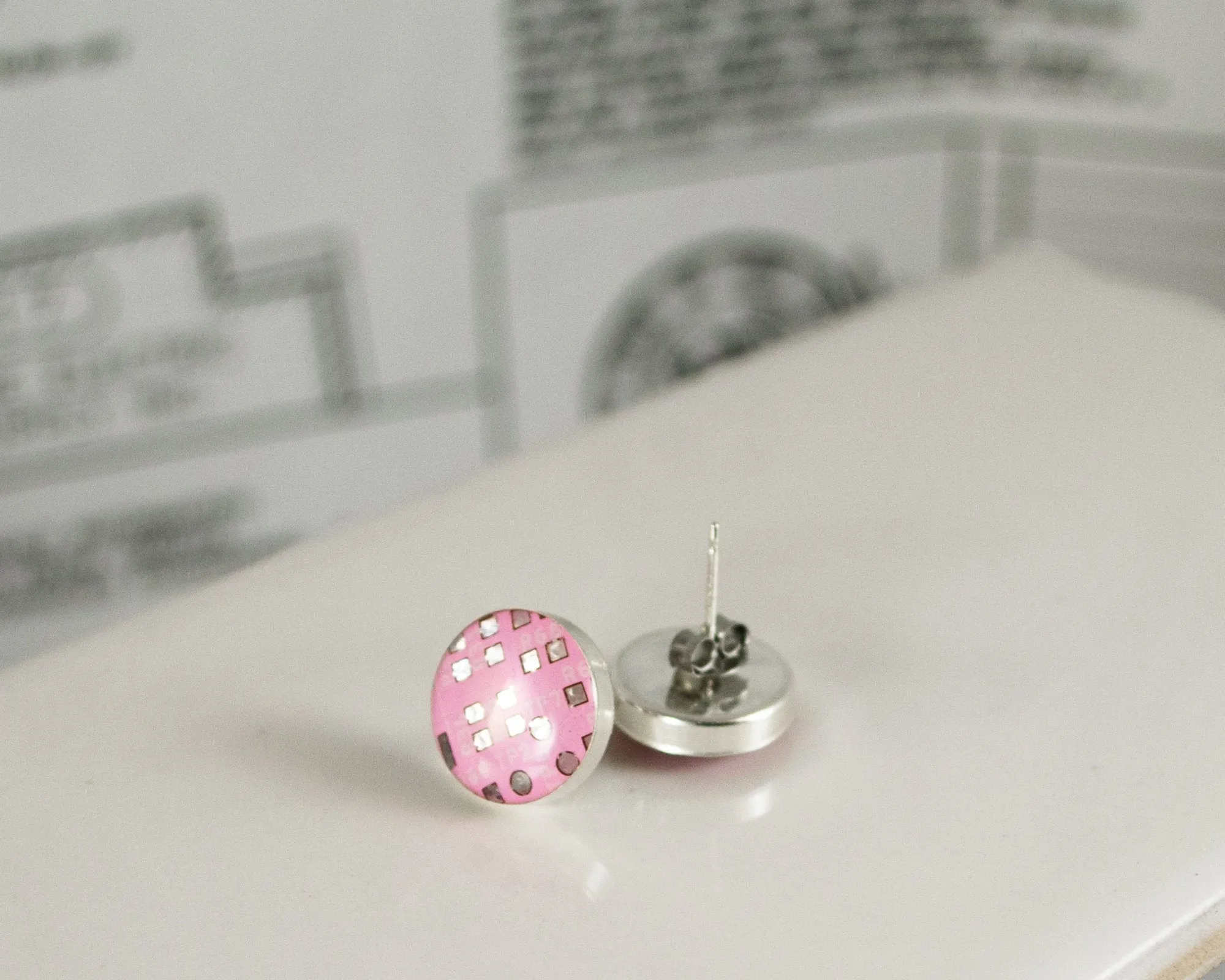 Pink Circuit Board Post Earrings