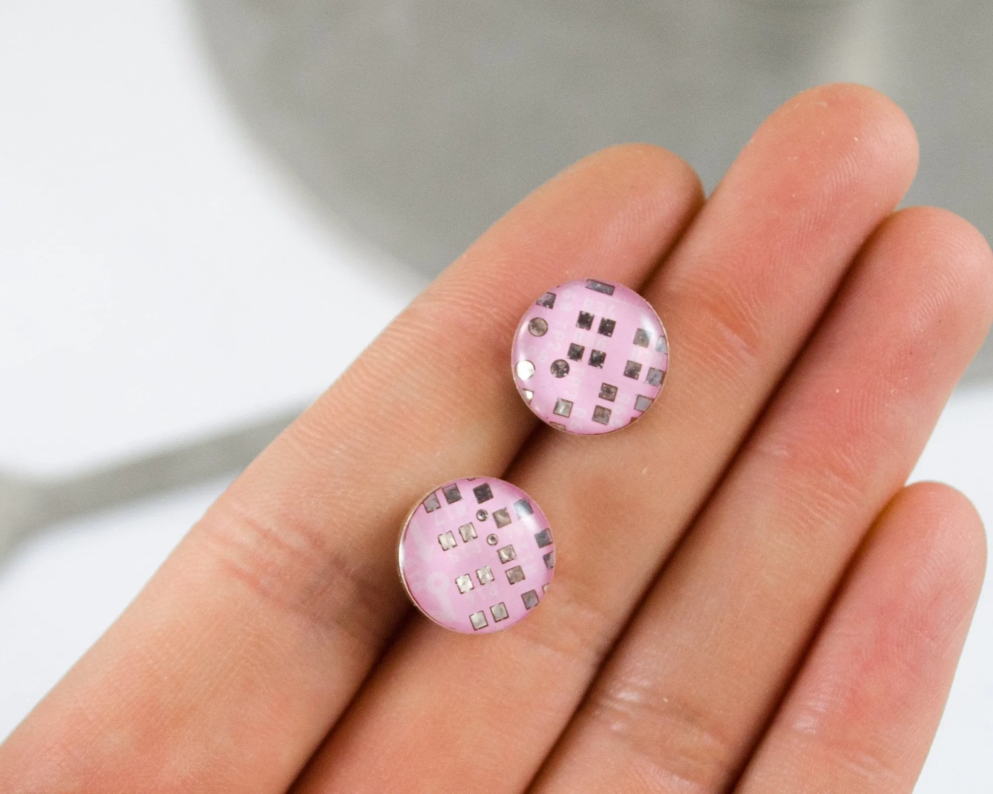 Pink Circuit Board Post Earrings