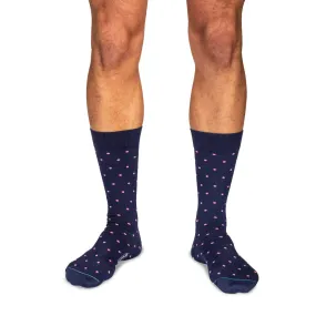 Pink Dots on Navy Cotton Mid-Calf Dress Socks