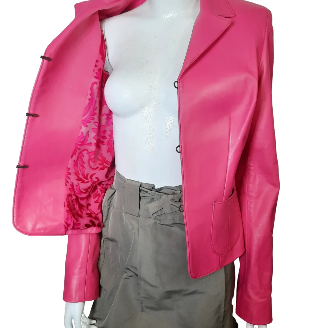 Pink Leather Blazer Jacket Size M