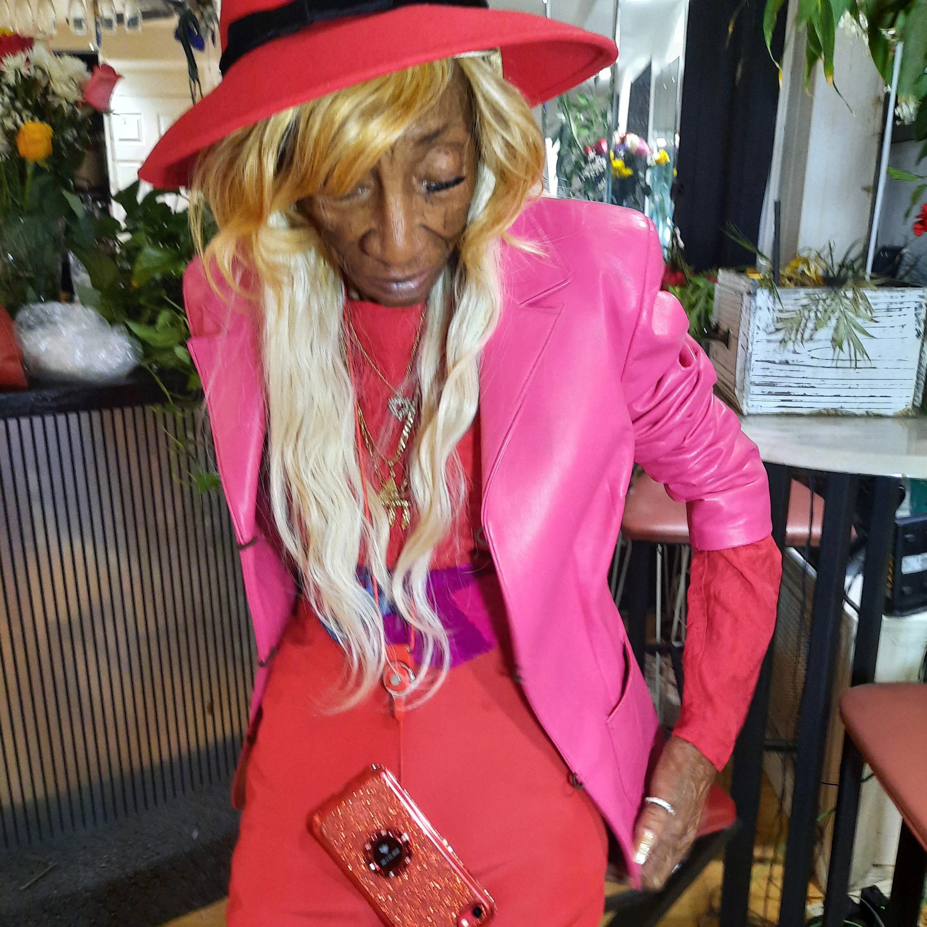 Pink Leather Blazer Jacket Size M