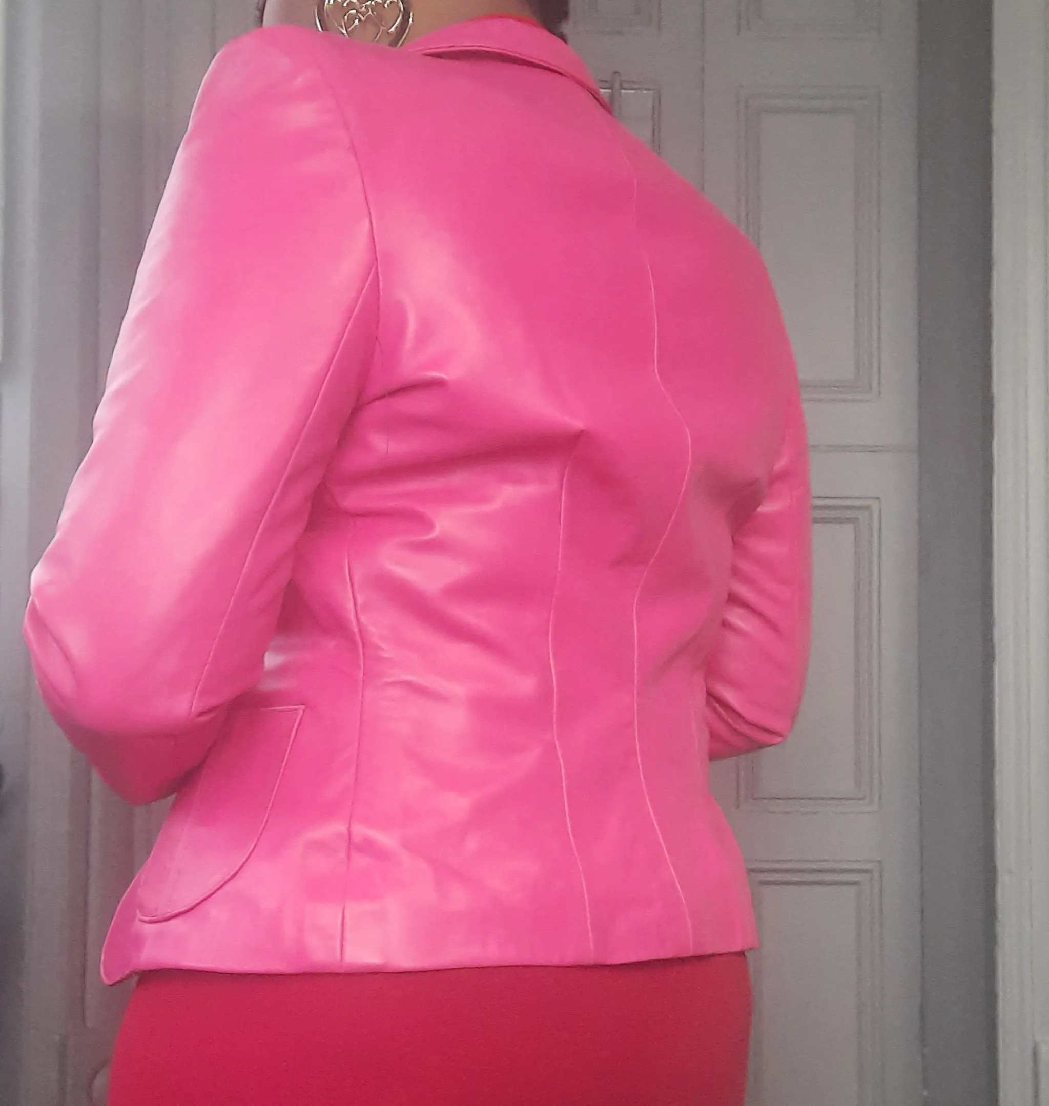 Pink Leather Blazer Jacket Size M