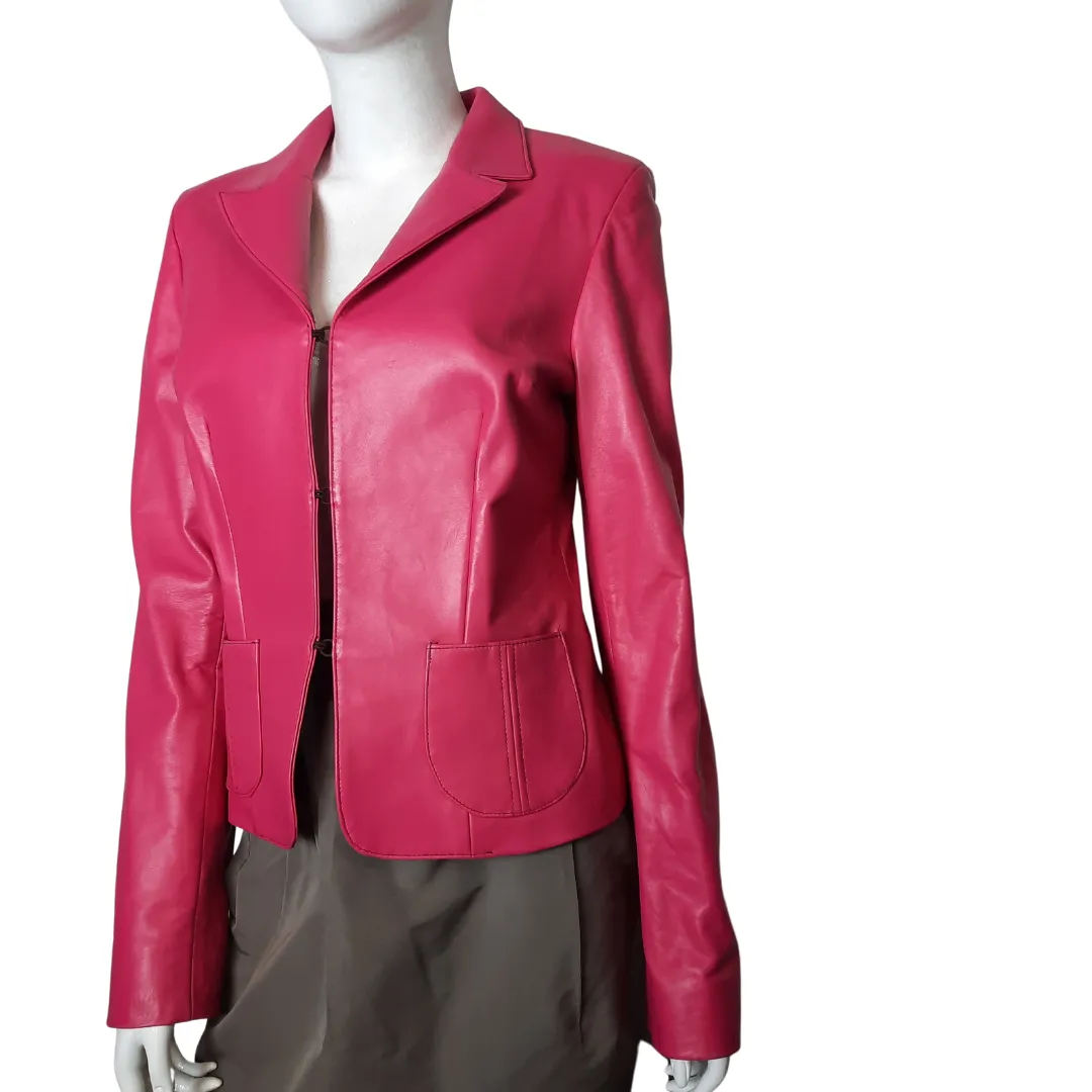 Pink Leather Blazer Jacket Size M