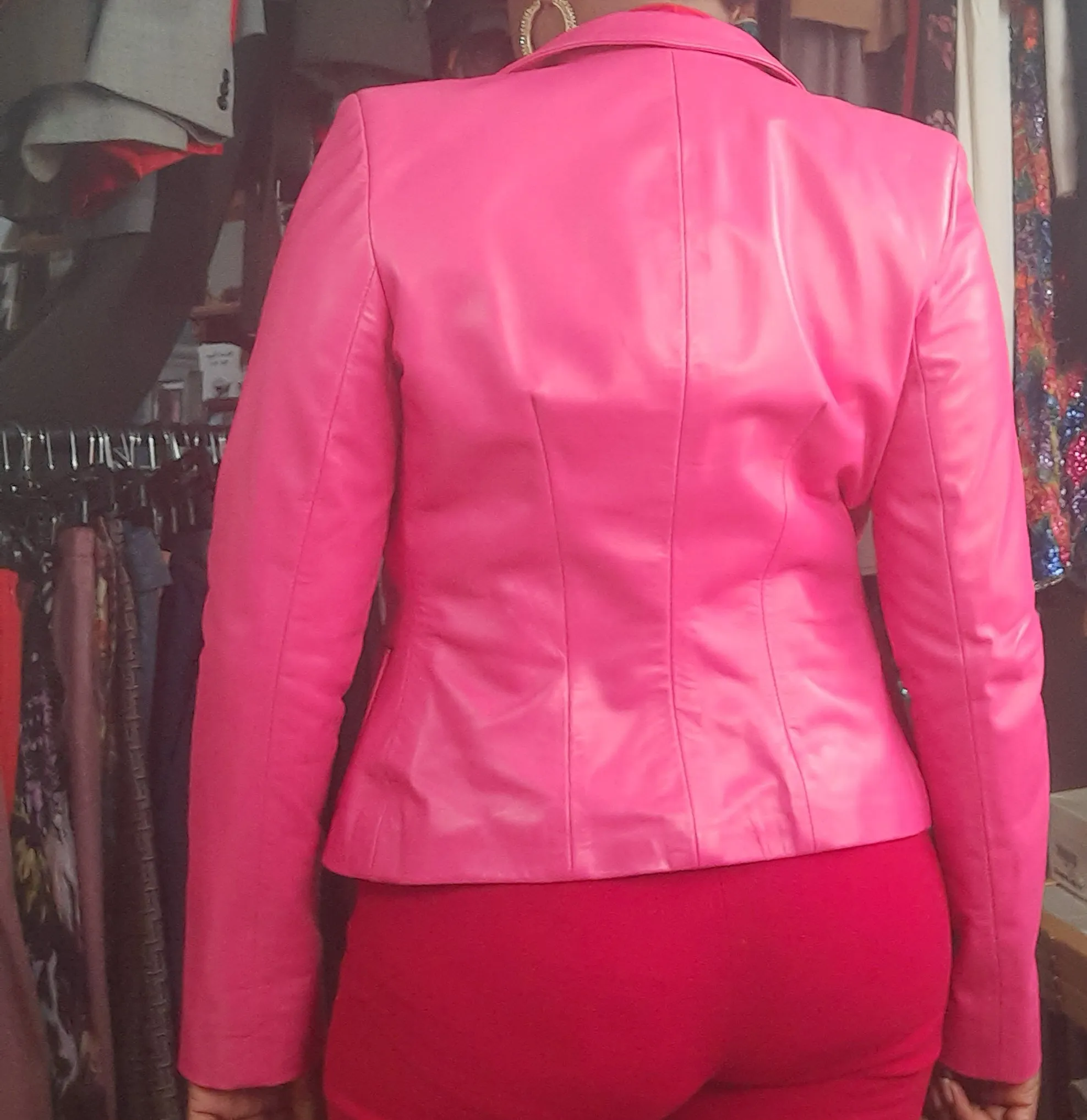 Pink Leather Blazer Jacket Size M