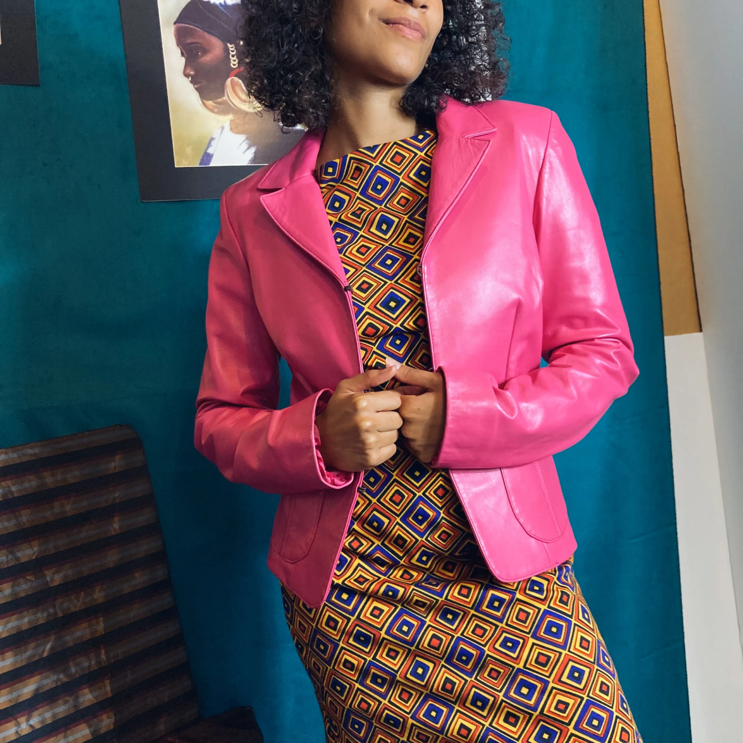 Pink Leather Blazer Jacket Size M