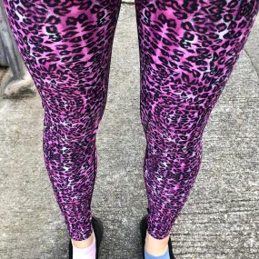 Pink Leopard Women's Yoga Leggings, Animal Print Designer Workout Gym Tights-Made in USA/EU