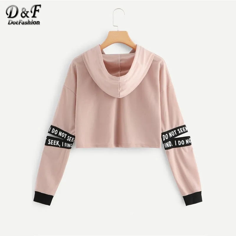 Pink Letter Drawstring Hoodie