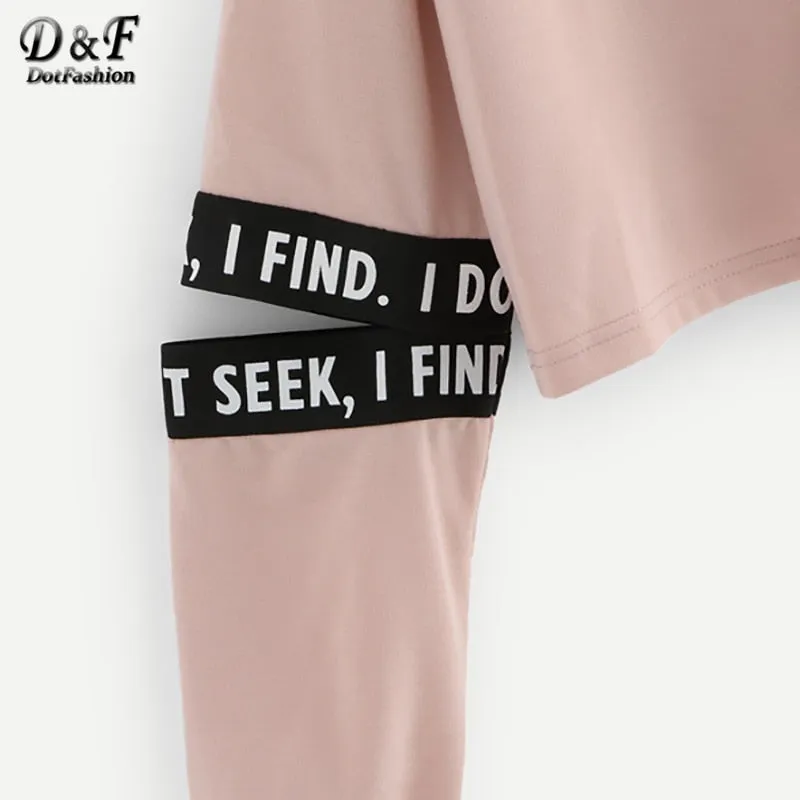 Pink Letter Drawstring Hoodie