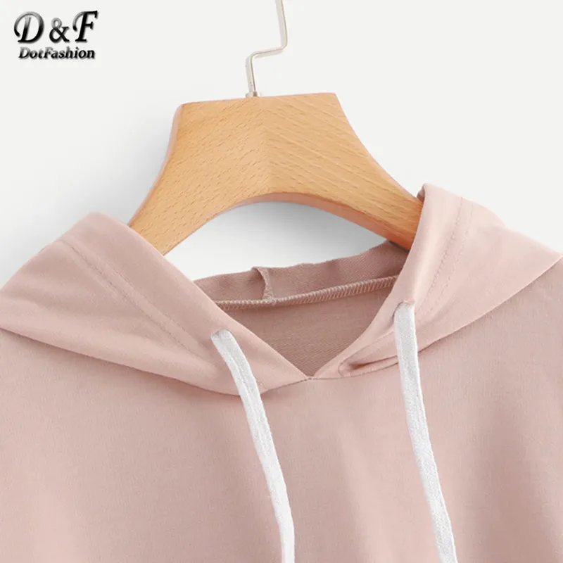 Pink Letter Drawstring Hoodie