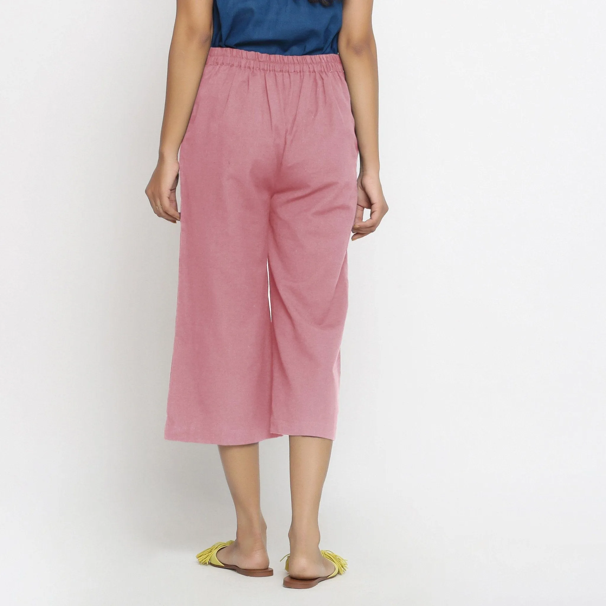 Pink Mid-Rise Cotton Flax Elasticated Culottes