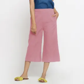 Pink Mid-Rise Cotton Flax Elasticated Culottes
