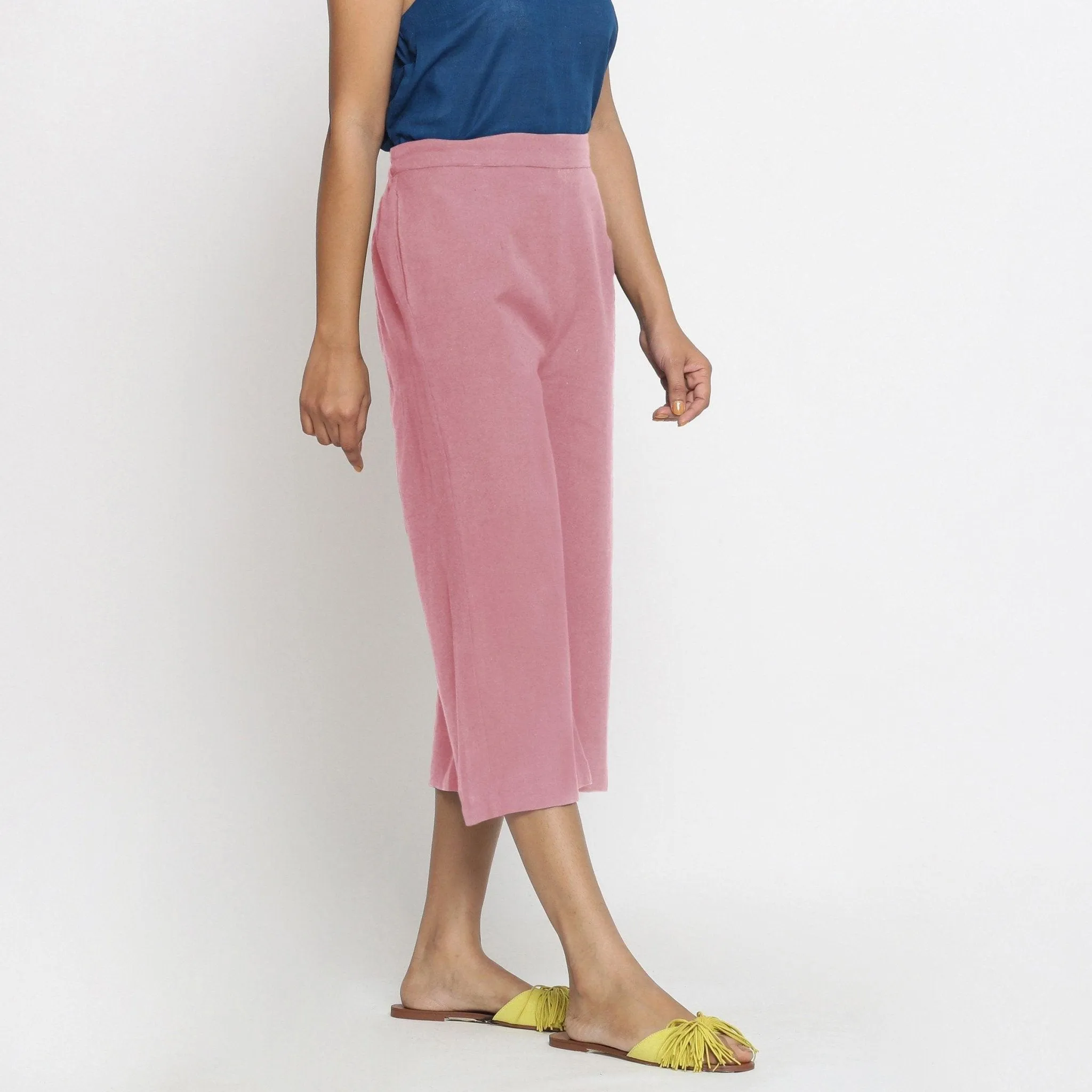 Pink Mid-Rise Cotton Flax Elasticated Culottes