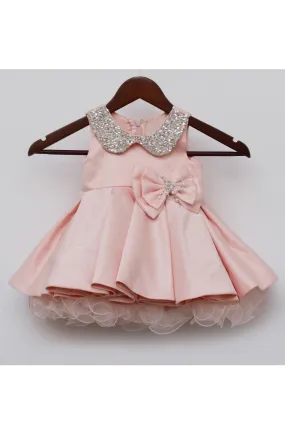 Pink Pearl Embroidered Bow Dress