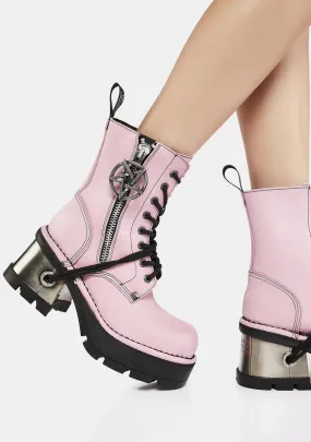 Pink Pentagram M-1045-C11 Combat Boots