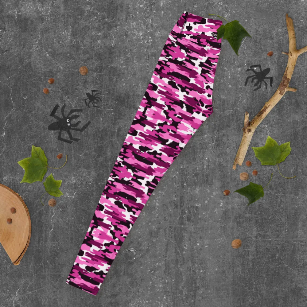 Pink Purple Camo Yoga Leggings, Military Camouflaged Army Printed Women's Tights-Made in USA/EU