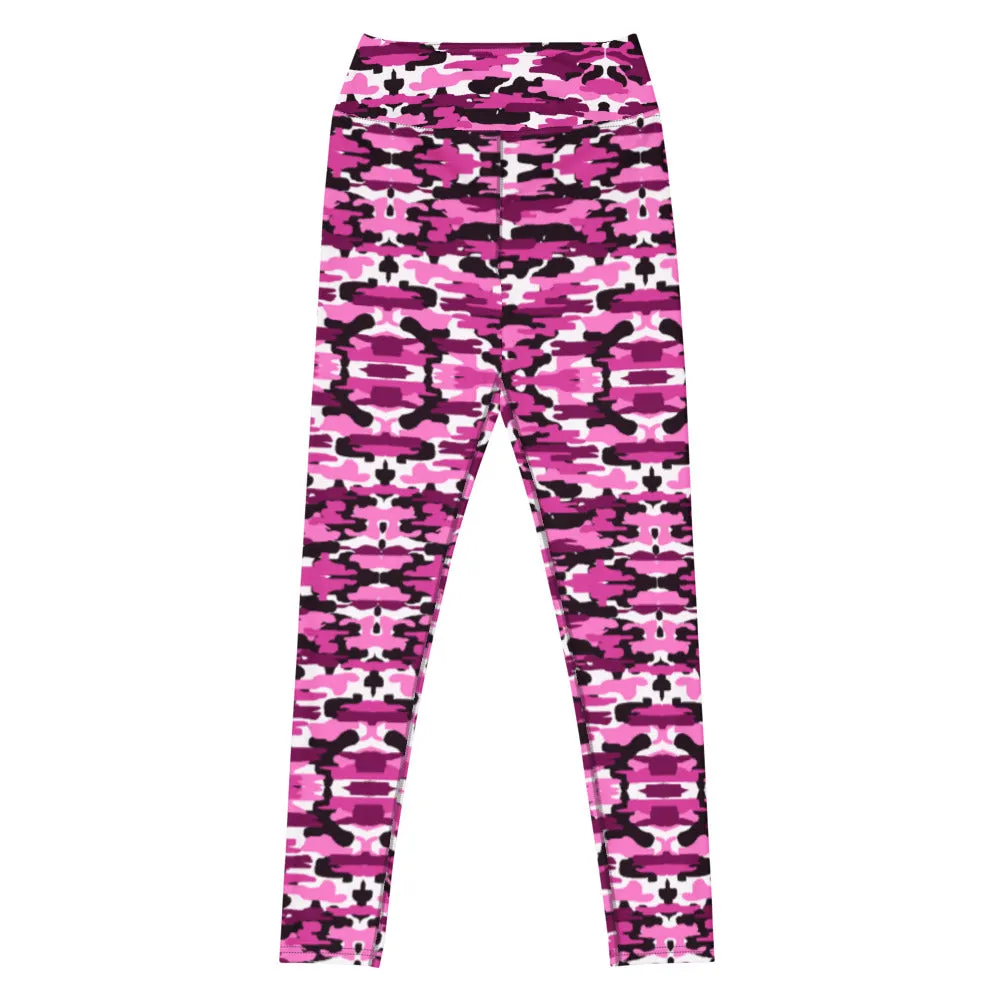 Pink Purple Camo Yoga Leggings, Military Camouflaged Army Printed Women's Tights-Made in USA/EU