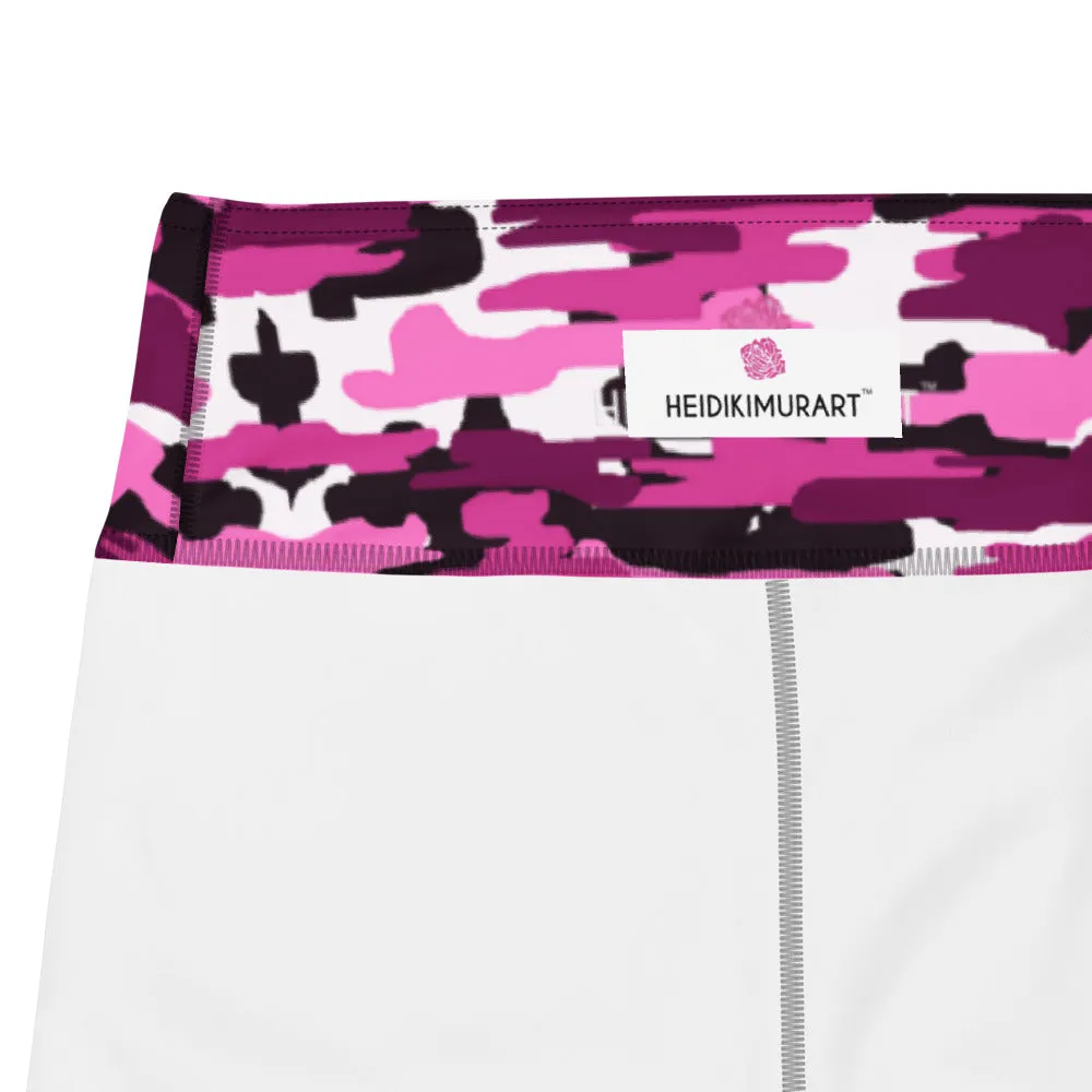 Pink Purple Camo Yoga Leggings, Military Camouflaged Army Printed Women's Tights-Made in USA/EU