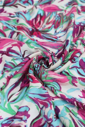 Pink Purple Floral Printed Natural Muslin Silk Fabric