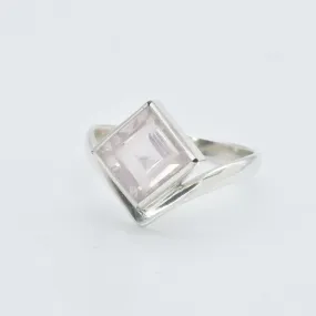 Pink Square Ring - Natural Rose Quartz Ring - Vintage Classic Ring
