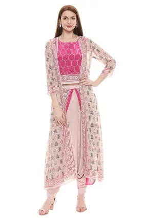Pink Top & Dhoti Pant With Jacket (Set of 3)