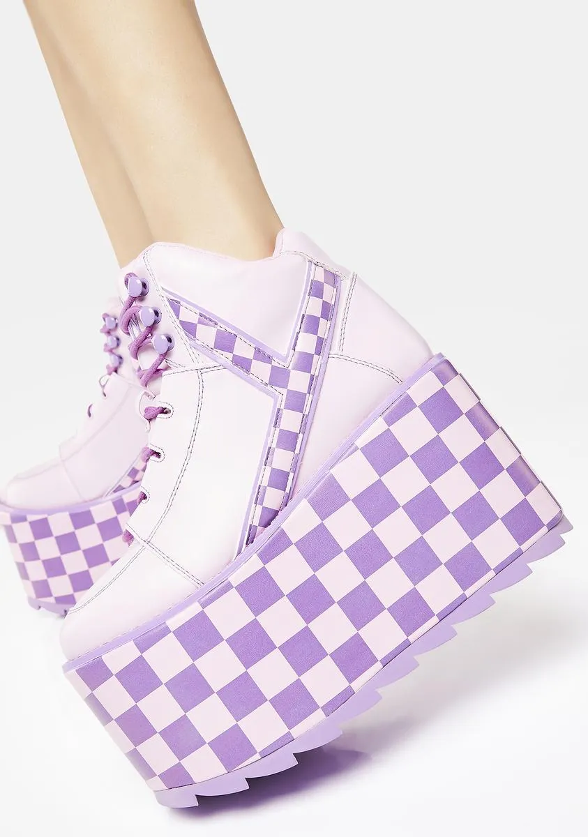 Pink/Lavender Qozmo Checker Platform Sneakers