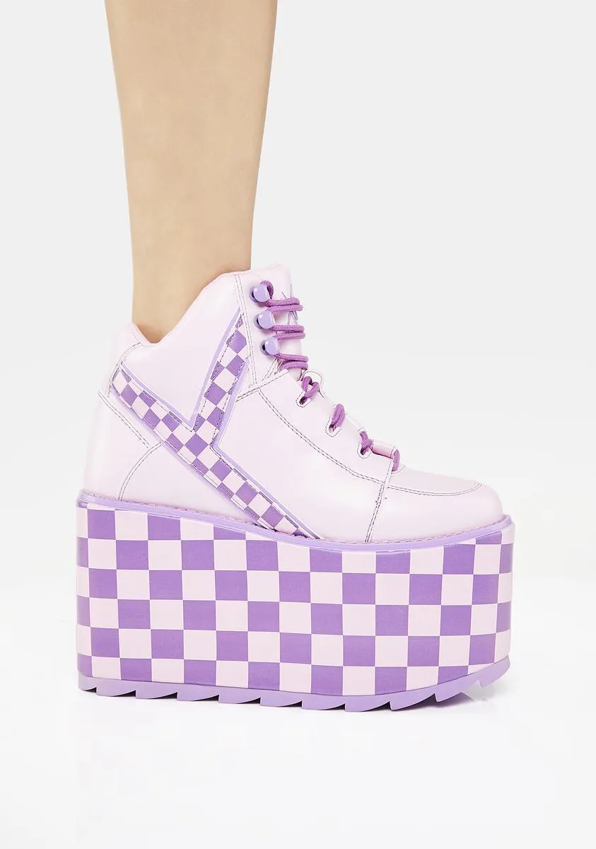 Pink/Lavender Qozmo Checker Platform Sneakers