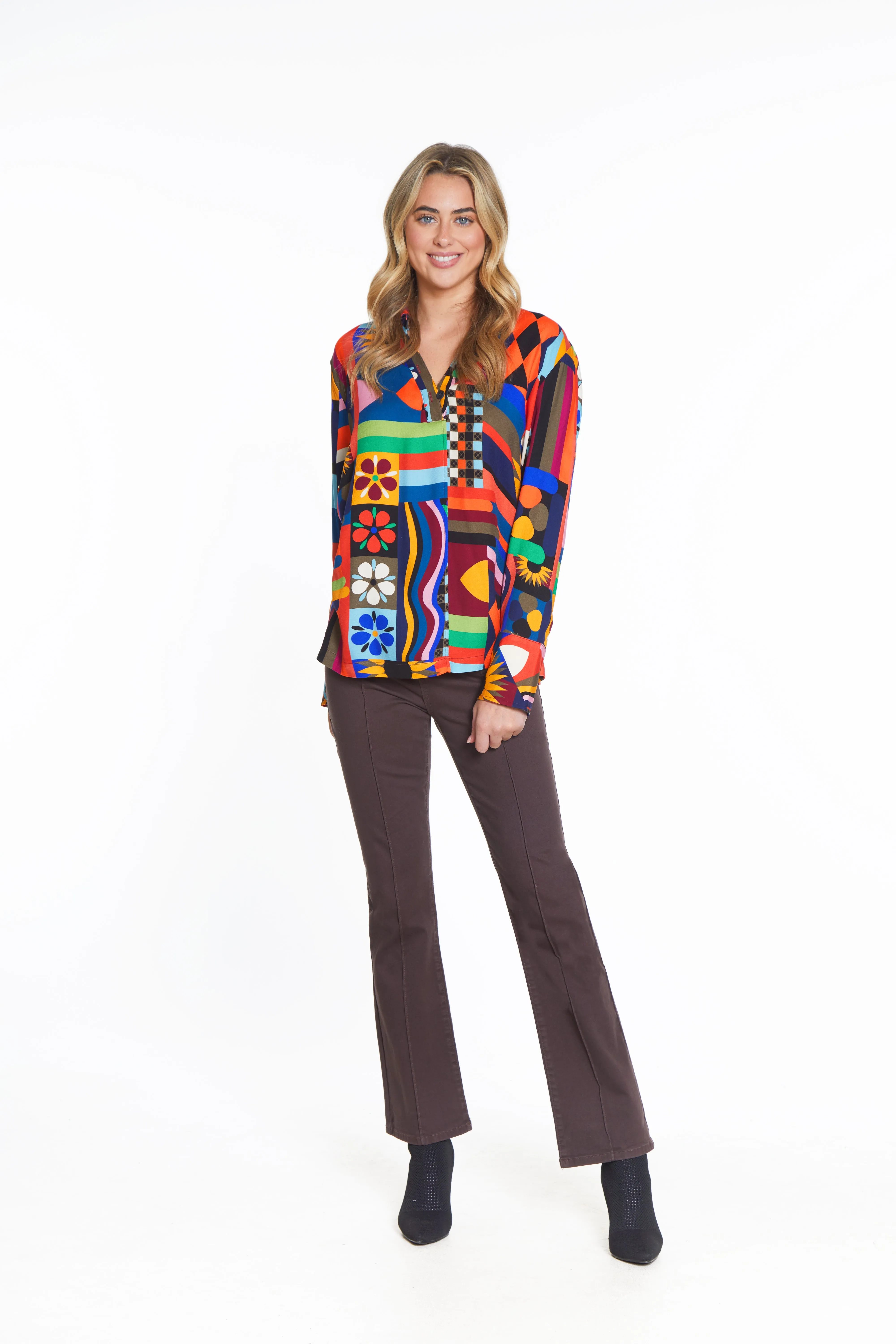 Pintuck Bootcut Jean - Chocolate