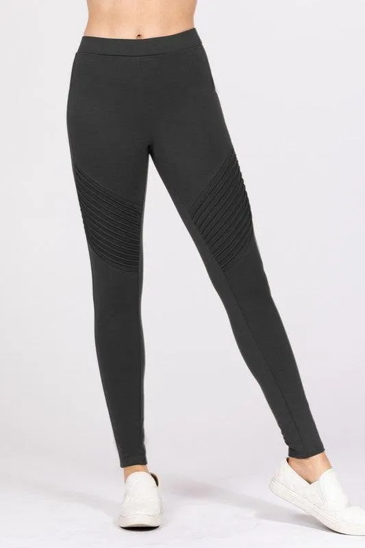 Pintuck Detail Moto High Waist Leggings- 2 Colors