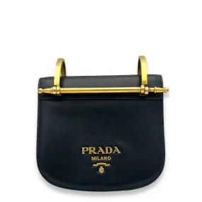 Pionniere Saddle Crossbody Bag Black in Calfskin, Gold hardware