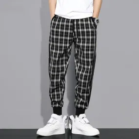 Plaid Drawstring Sports Casual Pants