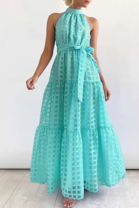 Plaid Halterneck Waist-Tie Sleeveless Dress