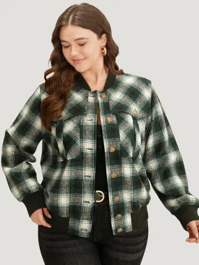 Plaid Pocket Button Up Contrast Patchwork Jacket