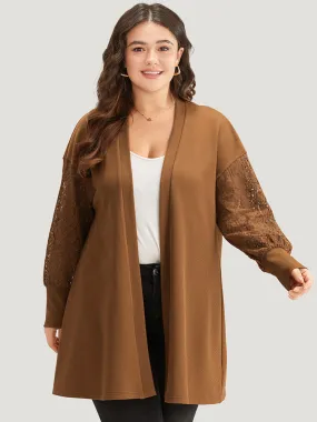 Plain Patchwork Lace Open Front Kimono