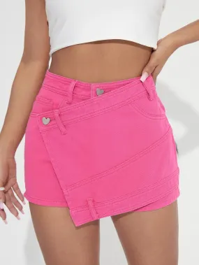 Plain Pocket High Waist Cropped Women Denim Shorts