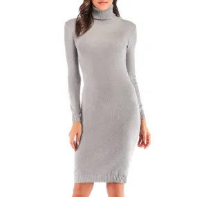 Plain Turtle Neck Wholesale Knitted Dress