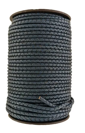 Plaited leather cord Navy Blue 4 mm Round