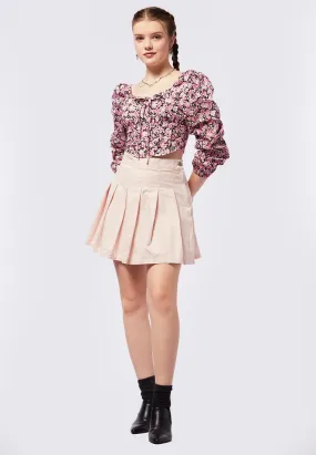 Pleated Denim Mini Skirt