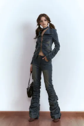 Pleated Denim Trousers
