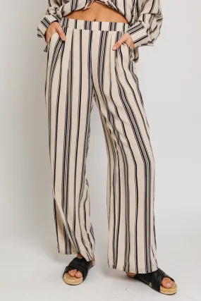 Pleated Striped Wide Leg Pants