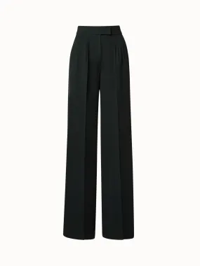 Pleated Wide Leg Wool Gabardine Pants